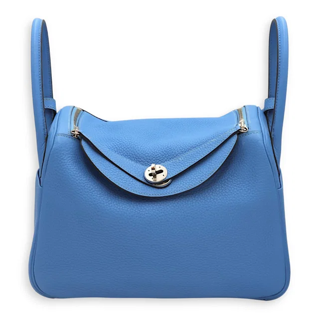 Hermès Lindy 30 Blue Paradise in Blue Clemence leather from LuxLexicon