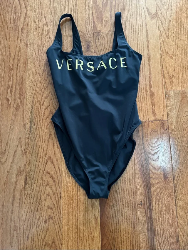 Black Versace Beachwear One Piece Bathing Suit. Size 4. in black|neutral|brown Nylon from Poshmark