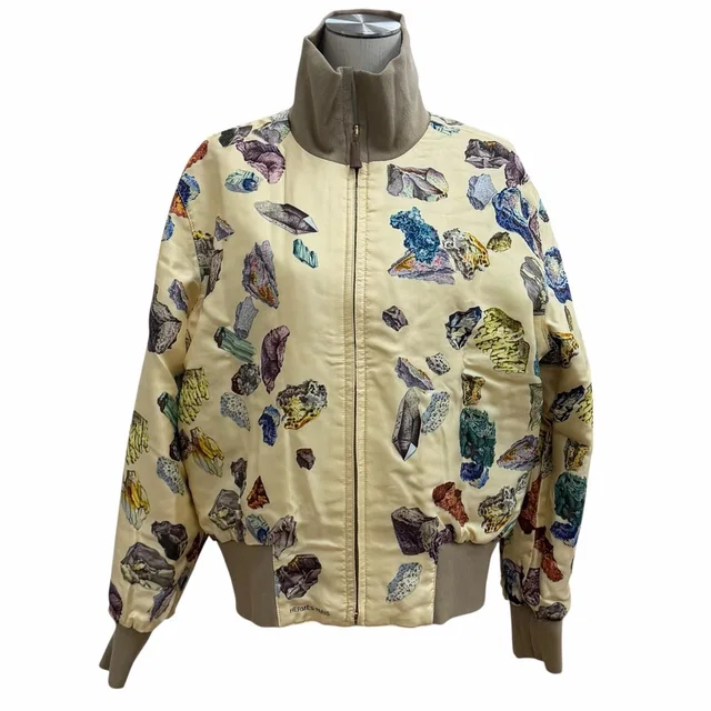 Hermès Vintage 100% Silk Reversible Mineraux All Over Print Zip UP Jacket in Silk from The Reluxe