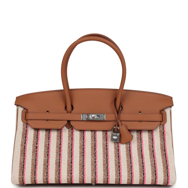 Hermès Shoulder Birkin Light 39 Multicolor Toile and Gold Swift Palladium Hardware in Gold Swift leather from Madison Avenue Couture