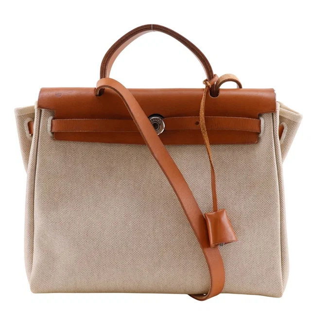 Hermès Herbag PM 2-Way Toile H Leather Beige Black D Shoulder Bag in Black Leather from The Reluxe