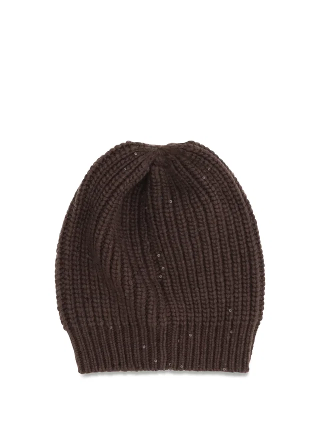 Brunello Cucinelli M32373999 Ribbed Silk Beanie — Brown Beanies in Brown Silk from HEWI