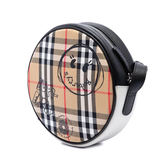 Beige Burberry House Check Canvas and Calfskin Cartoon Print Round Crossbody in Beige Calfskin from Designer Revival, photo 2 of 6