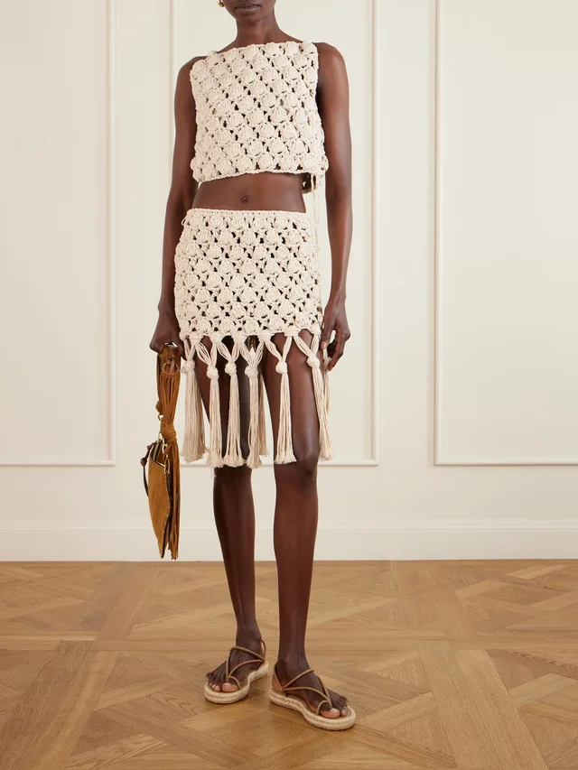 BALMAIN Cropped crochet cotton top in Beige, photo 2 of 2 from NET-A-PORTER (Canada)