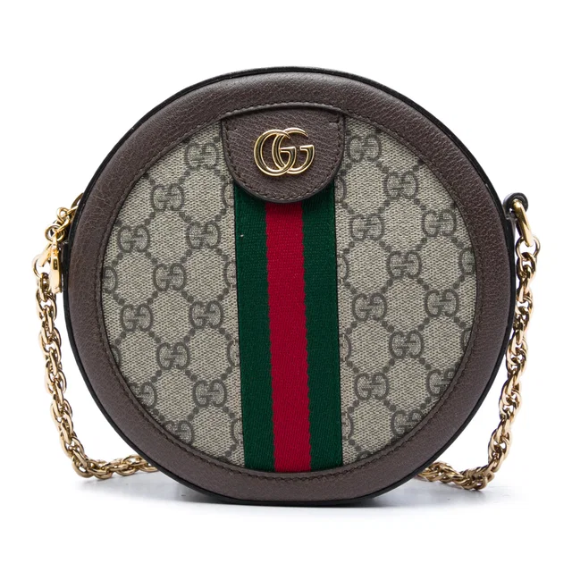 Beige Gucci Mini GG Supreme Web Ophidia Round Crossbody in Beige Coated canvas from Designer Revival