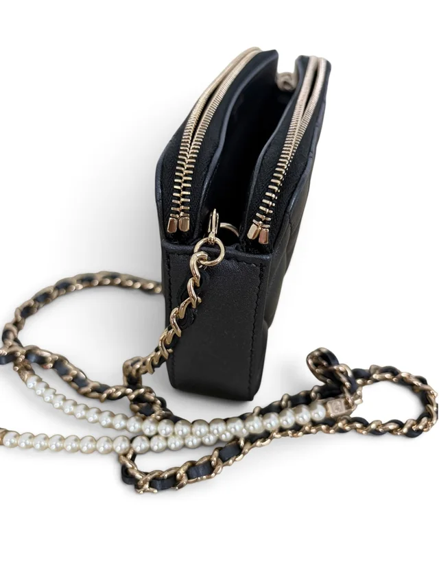 Chanel Shimmer Lambskin Double Zip Phone Holder On Chain in Lambskin from Season 2 Consign, photo 3 of 8