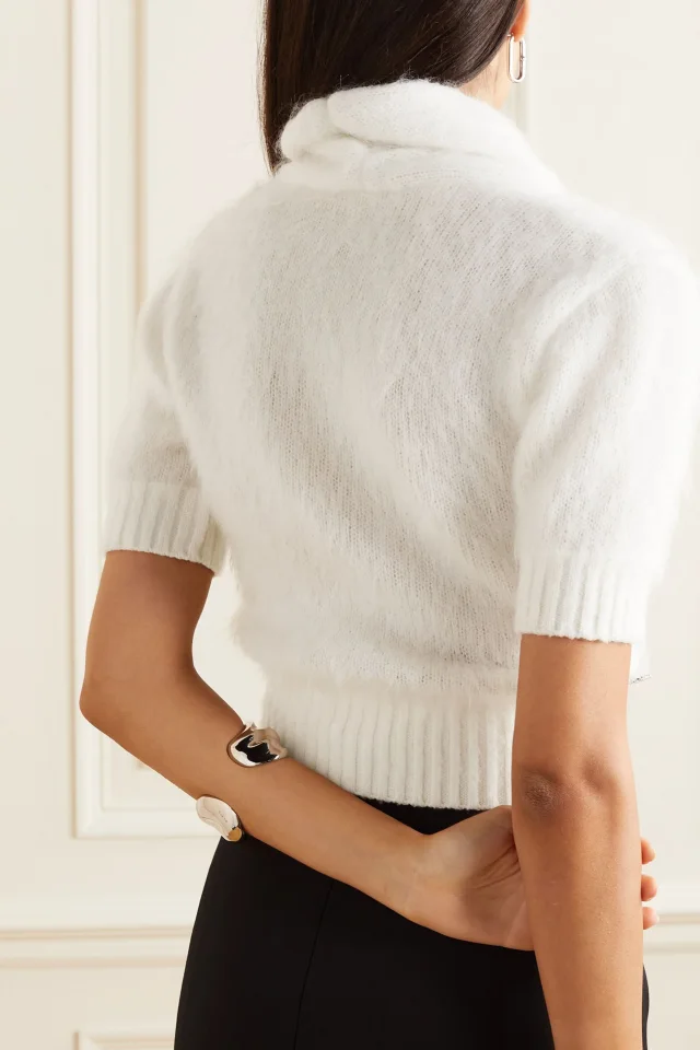Balmain Draped Crystal-Embellished Mohair-Blend Sweater in White, photo 3 of 4 from THE OUTNET