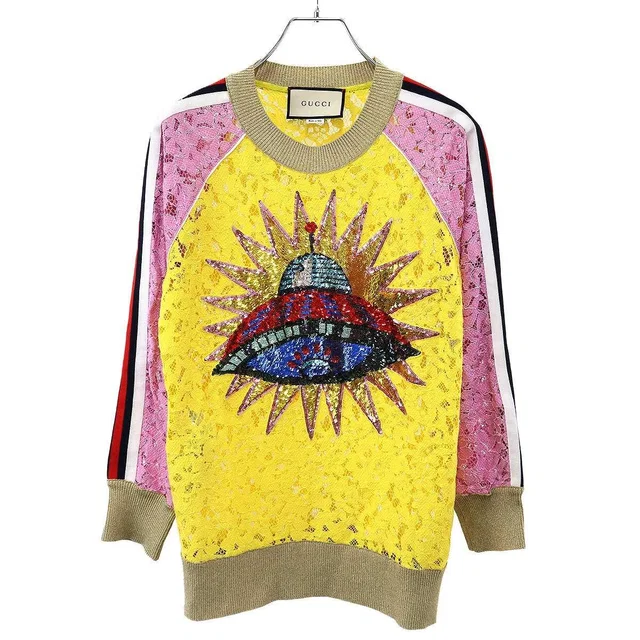 Gucci Ufo Sequin Lace T-Shirt in Nylon from The Reluxe
