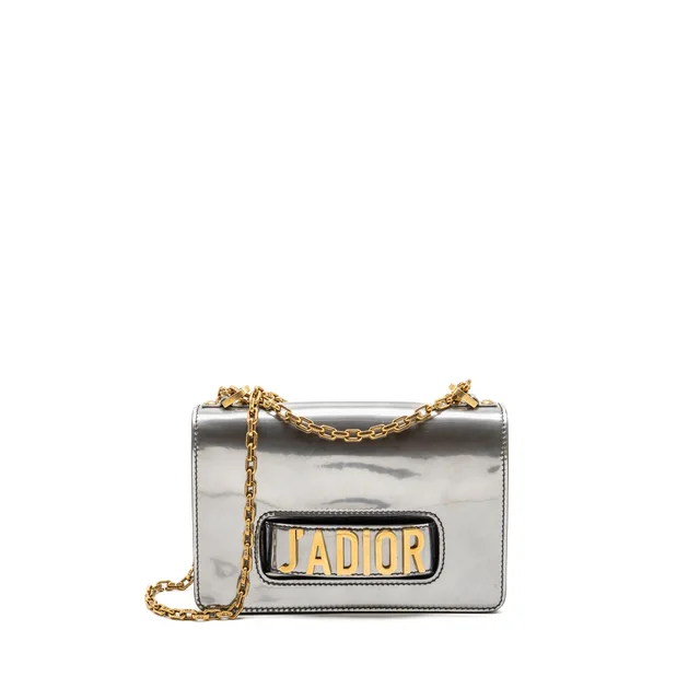 Dior J’adior medium flap bag patent leather silver GHW in Silver Patent leather from EMIER