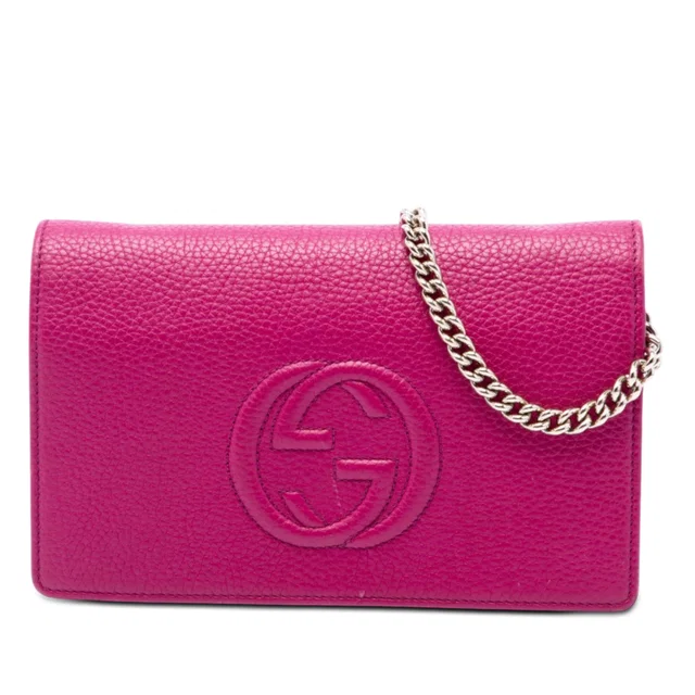 Pink Gucci Pebbled Calfskin Soho Wallet On Chain Crossbody Bag in Pink Calfskin from Designer Revival