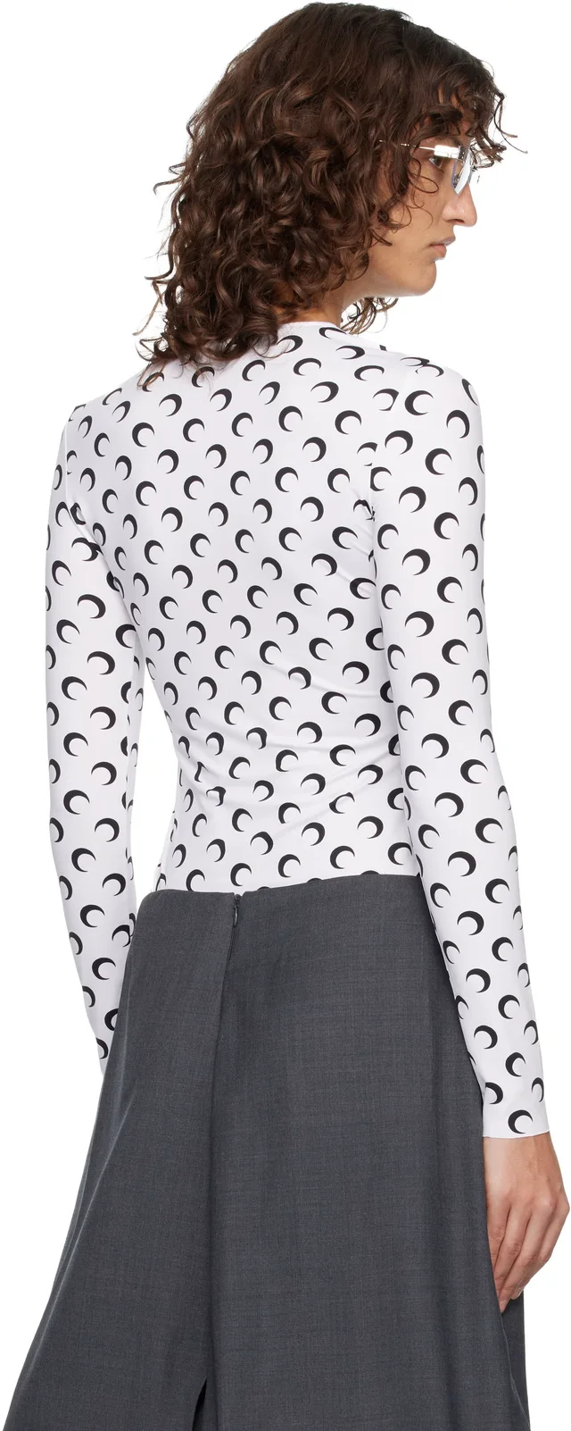 Marine Serre White Recycled Moon Jersey Second Skin Crewneck T-shirt, photo 3 of 5 from SSENSE