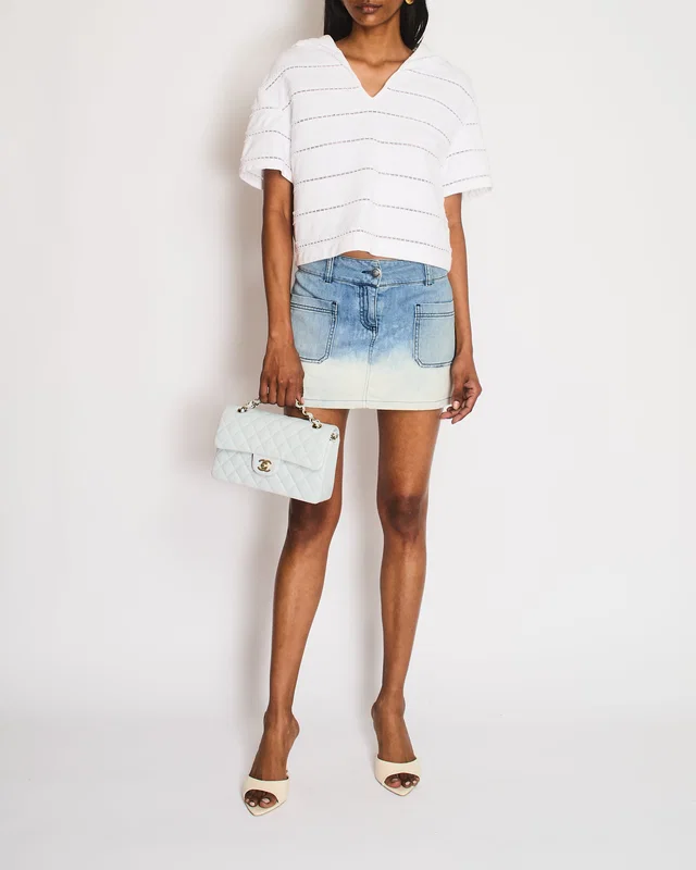 Chanel 11/C Blue Ombre Two Tone Mini Skirt with CC Detail Size FR 38 (UK 10) in Blue from Sellier