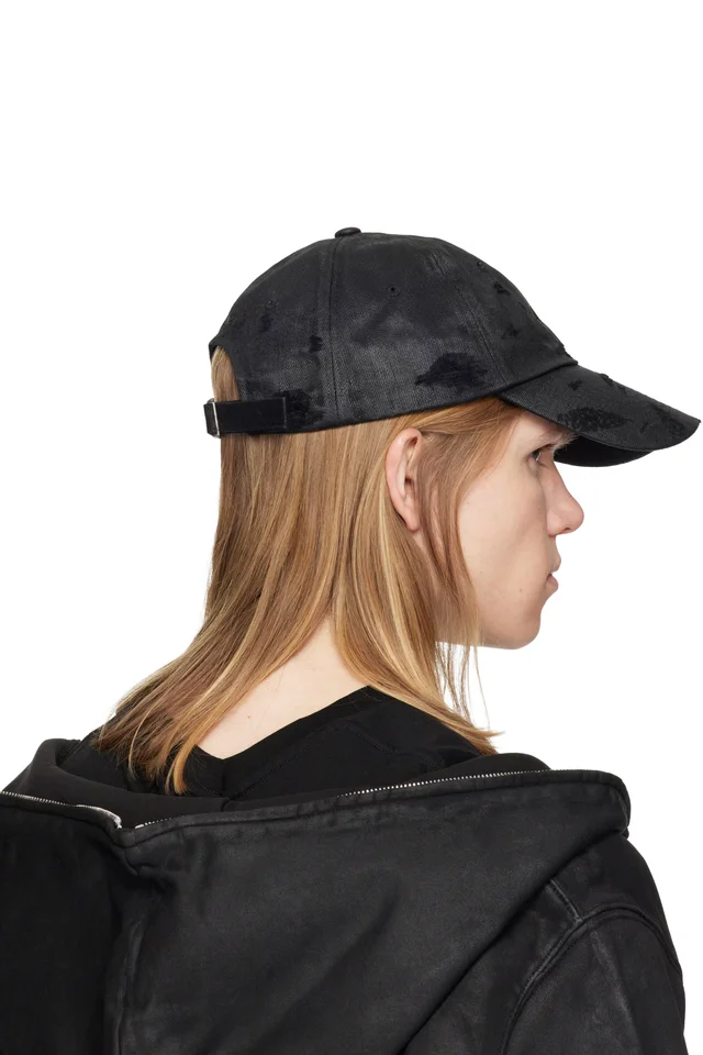 DET BLEV SENT Black Distressed Waxed Denim Cap, photo 3 of 3 from SSENSE