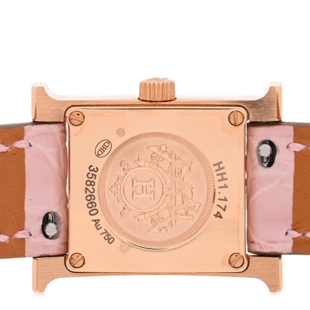 Hermès 18K Rose Gold Alligator Diamond Bezel Rose Opal 17.2mm Heure H Hour Quartz Watch Rose Pale in Pink Crocodile from FASHIONPHILE, photo 4 of 5