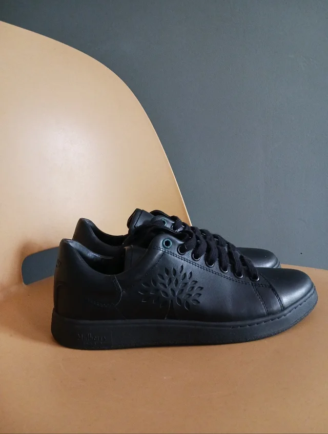 Mulberry Tree Tennis Black Leather Lace-Up Sneakers With Embossed Tree, Size 38 in black Leather from Poshmark