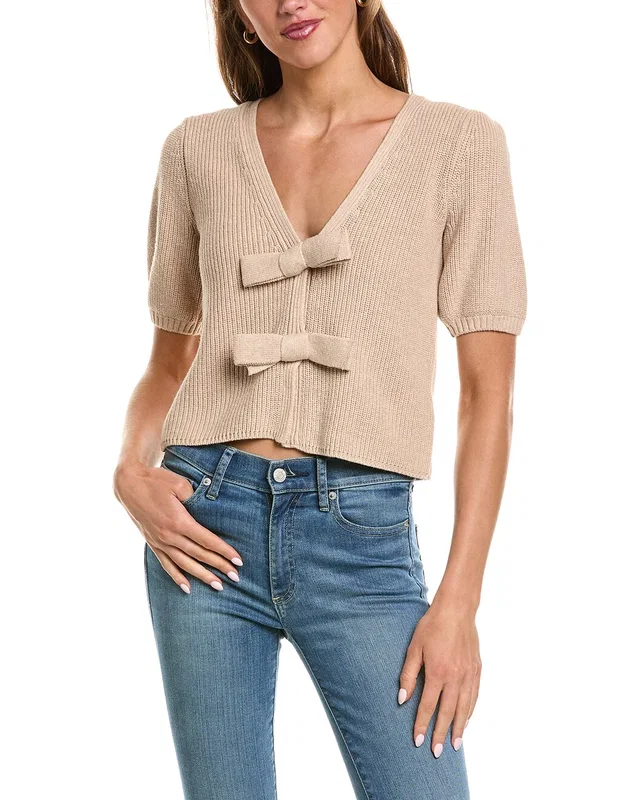 525 America Shaker Puff Sleeve Bow Front Cardigan, image 1 of 1 from Rue La La