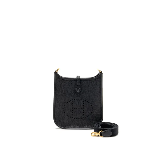 Hermès Mini Evelyne clemence black GHW stamp K in Black Clemence leather from EMIER
