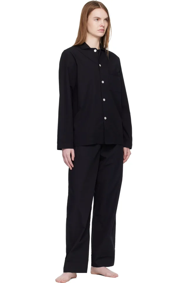 Tekla Black Poplin Long-Sleeved Pyjama Shirt, photo 4 of 4 from SSENSE