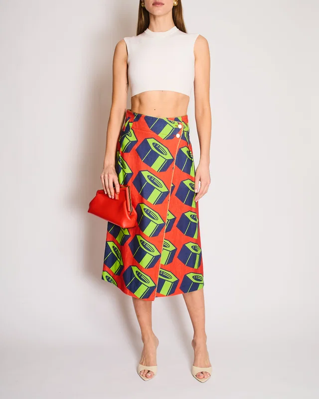 Gucci Orange, Green Graphic Printed Skirt with Geometric Pattern Details and Gold Buttons Size IT 40… in Green from Sellier