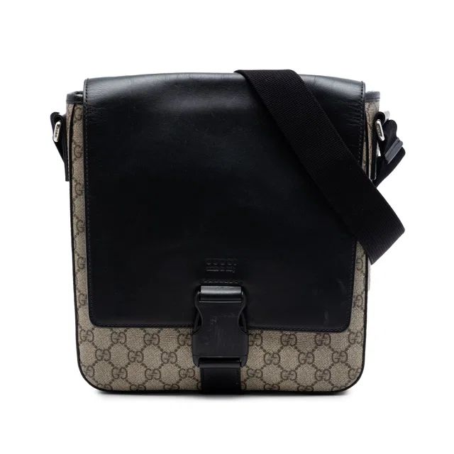 Beige Gucci GG Supreme Flap Messenger Bag in Beige Coated canvas from Designer Revival