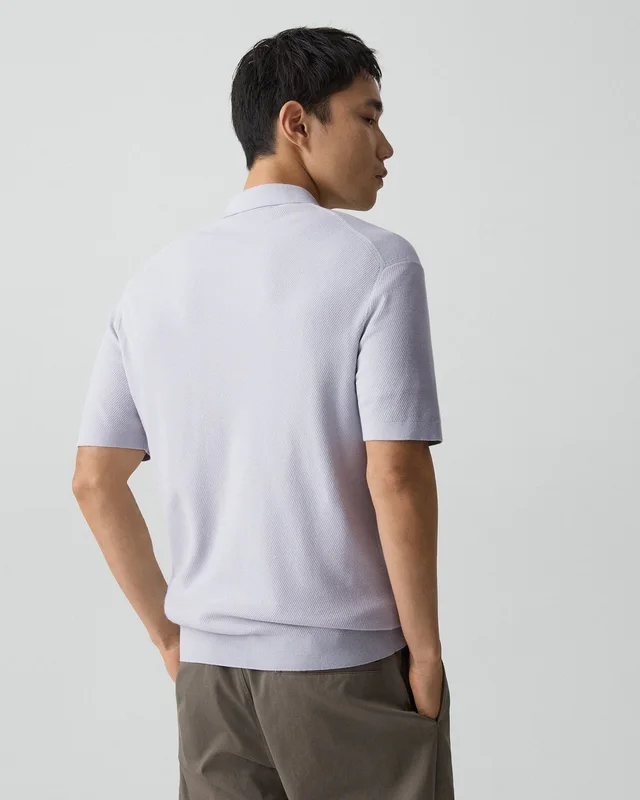 Theory Goris Textured Polo Shirt in Light Bilen, photo 4 of 6 from Theory
