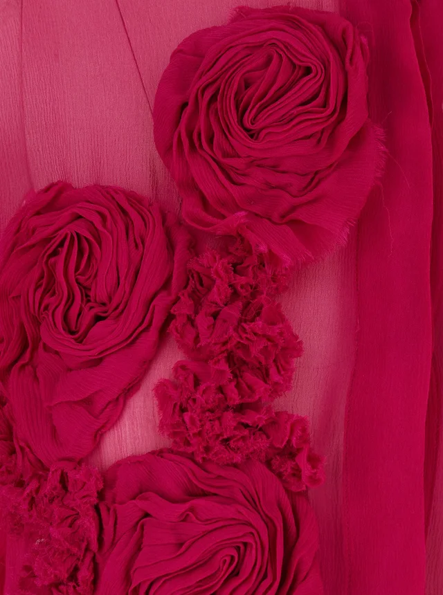 DRIES VAN NOTEN Fuchsia Shirt with Mandarin Collar and 3D Floral Embroidery All-Over in Silk for Women, photo 6 of 6 from Gaudenzi Boutique