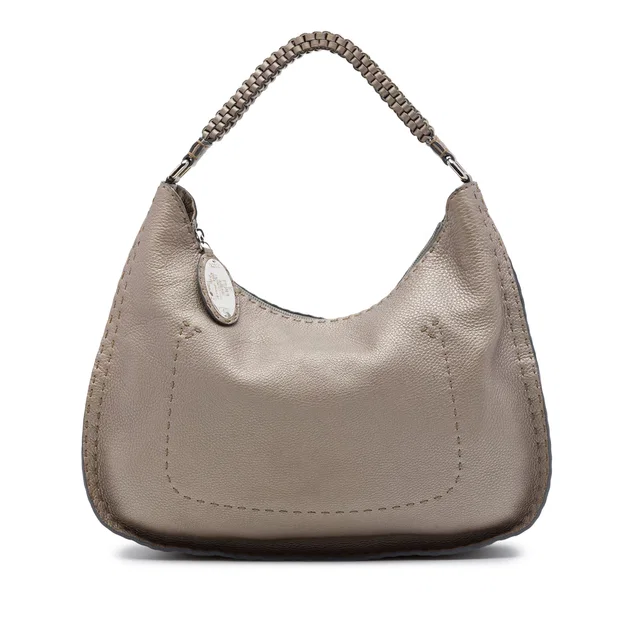 Brown Fendi Metallic Pebbled Leather Selleria Shoulder Bag in Brown Leather from Designer Revival