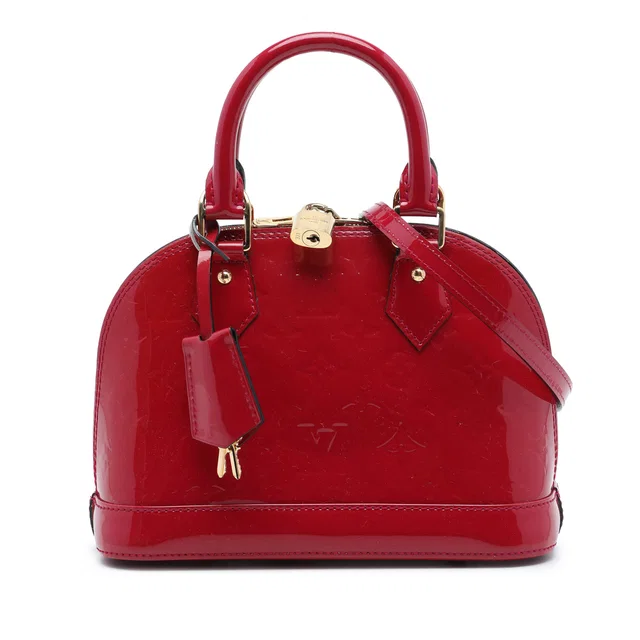 Red Louis Vuitton Monogram Vernis Alma BB Satchel in Red Leather from Designer Revival