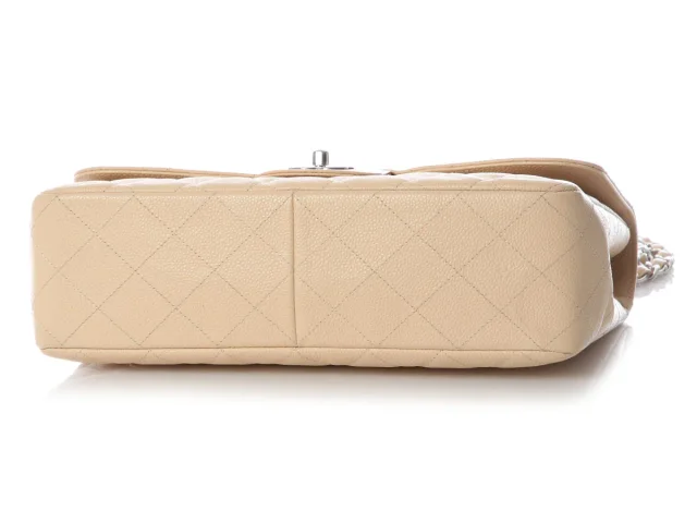 Chanel Jumbo Beige Quilted Caviar Classic Single Flap in Beige Caviar leather from Ann's Fabulous Finds, photo 6 of 9