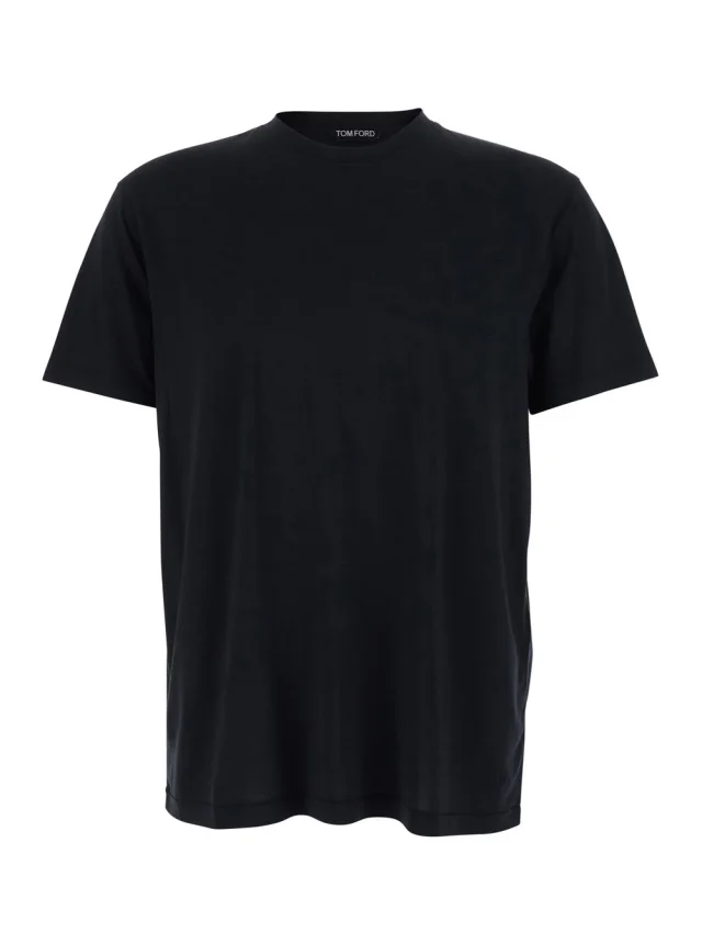 Tom ford Black Crew Neck T-Shirt with Logo Embroidery on the Front in Cotton Blend for Men in Black 67% Lyocell 33% Cotton from Gaudenzi Boutique, photo 1 of 1