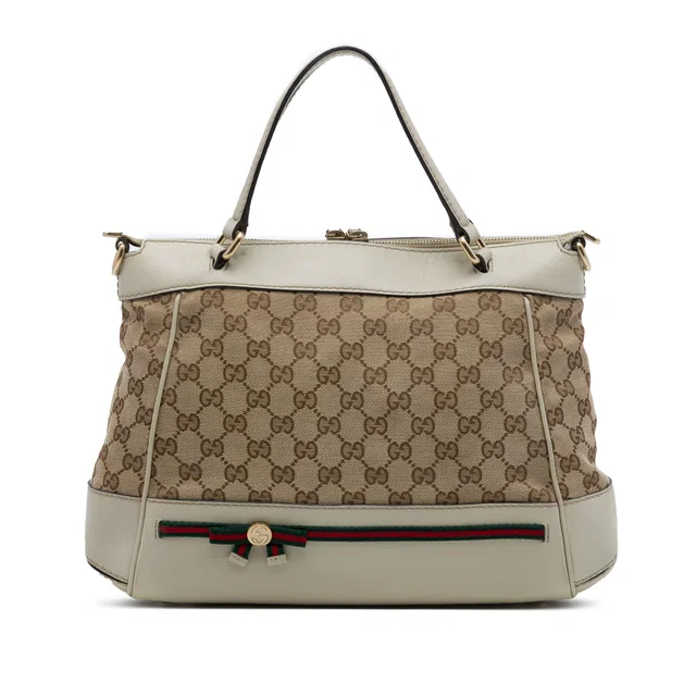 White Gucci GG Canvas Web Mayfair Satchel in White Canvas from Designer Revival
