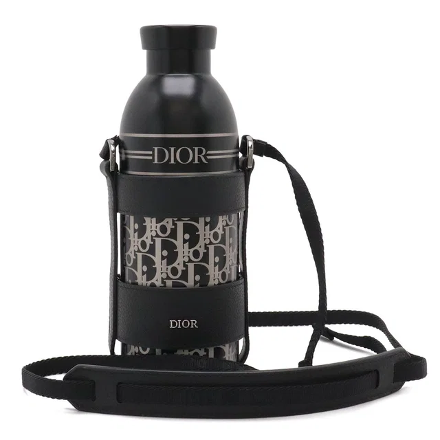 Dior Oblique Strap Bottle Water Stainless Steel Tumbler with Holder in Leather from The Reluxe