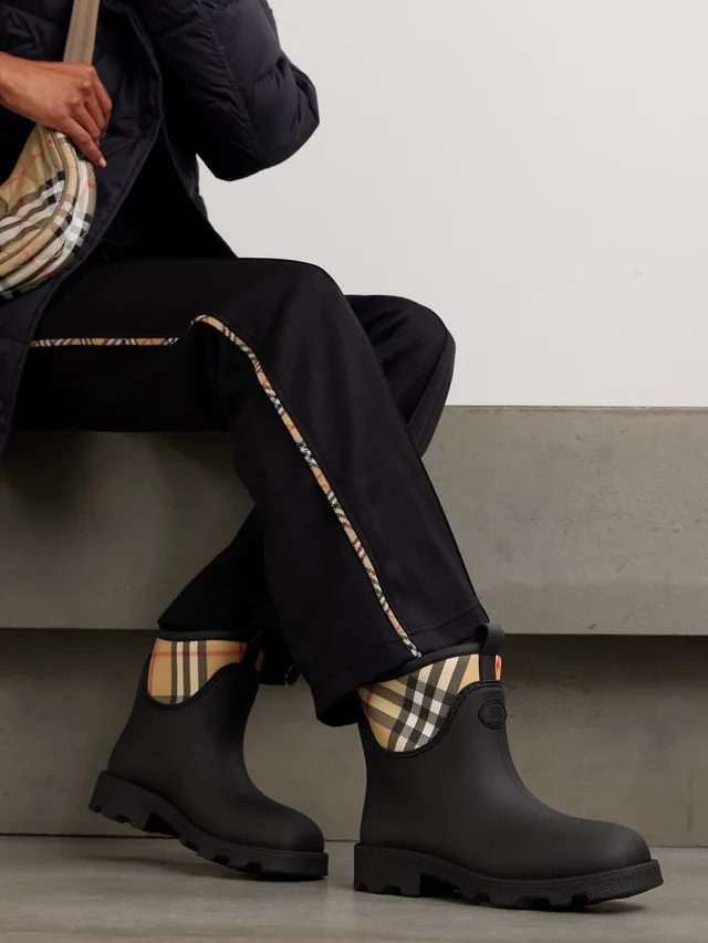 BURBERRY Checked nylon-paneled rubber ankle boots in Black, photo 2 of 2 from NET-A-PORTER (Canada)