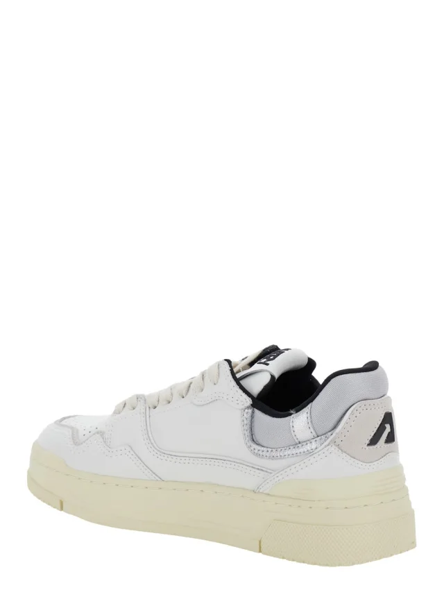 Autry 'CLC' White Low Top Sneakers with Logo Patch in Leather Woman in White 60% Cow Leather 15% Suede Cow Leather 15% Mesh 10% Metallic Cow Leather, photo 5 of 8 from Gaudenzi Boutique