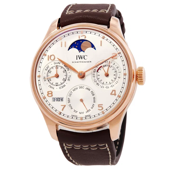 IWC Portugieser 18kt Rose Gold Prepetual Calendar Automatic Mens Watch IWC5033-02 in brown|pink|silver|gold|gray|red Leather from Jomashop.com