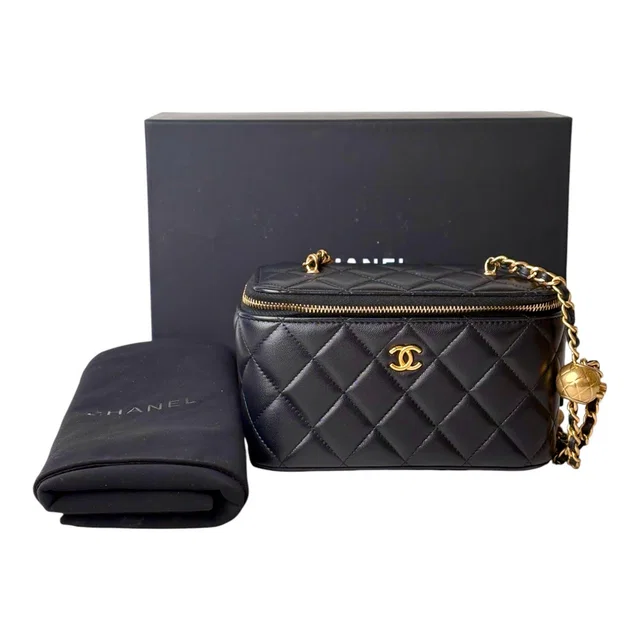 Chanel Black Lambskin Gold Ball Vanity Box in Black Lambskin from Luxury Promise