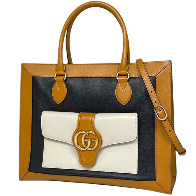 Gucci Tote Bag GG Marmont 2-Way Leather Yellow Black White in Black Leather from The Reluxe