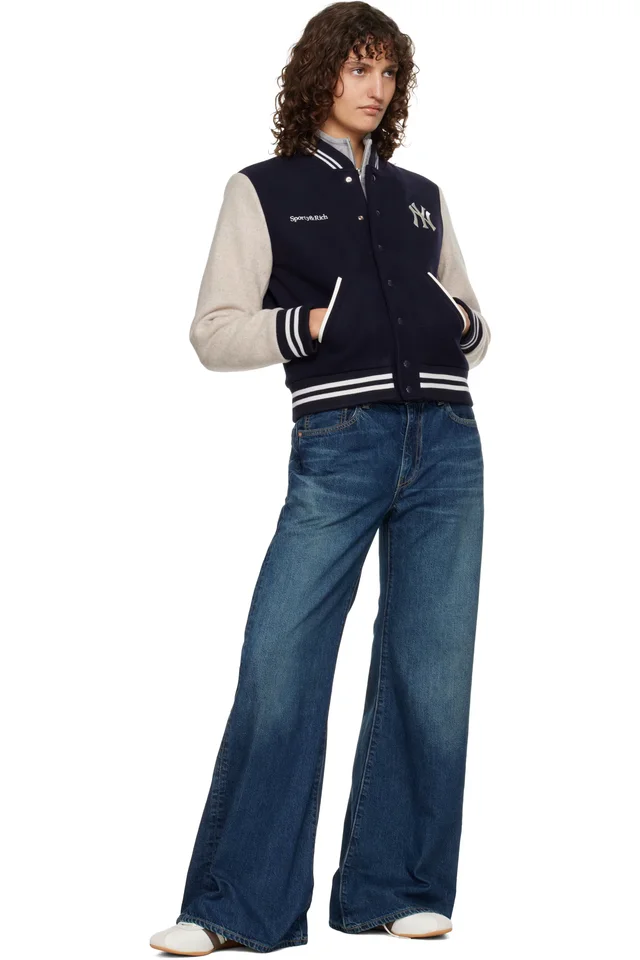 Sporty & Rich Navy & Beige Yankees Curve Wool Varsity Jacket, photo 4 of 4 from SSENSE