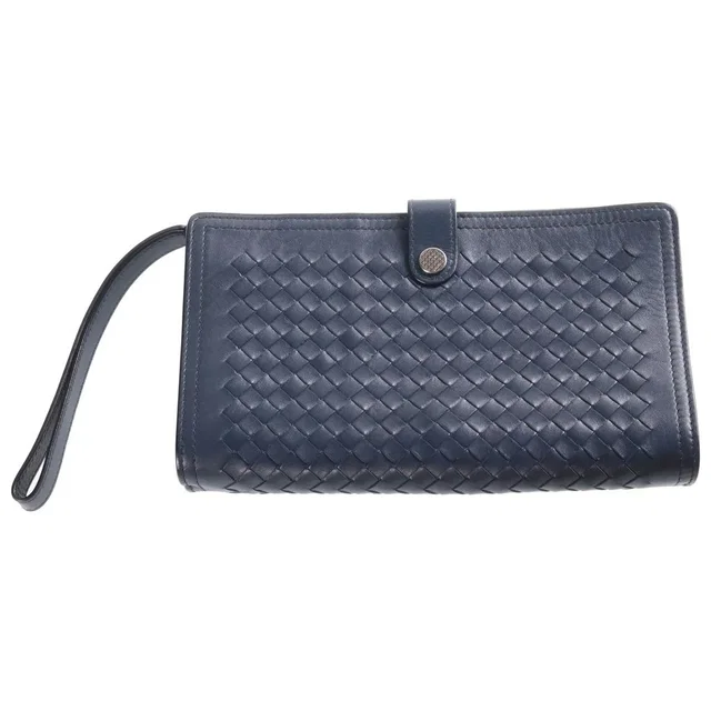 Bottega Veneta Intrecciato Clutch Leather Navy in Navy Woven leather from The Reluxe