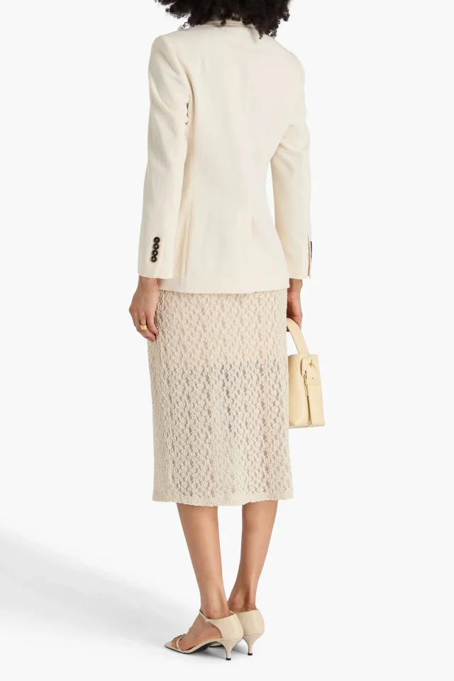 Brunello Cucinelli Double-Breasted Cotton and Wool-Blend Drill Blazer in White, photo 3 of 4 from THE OUTNET