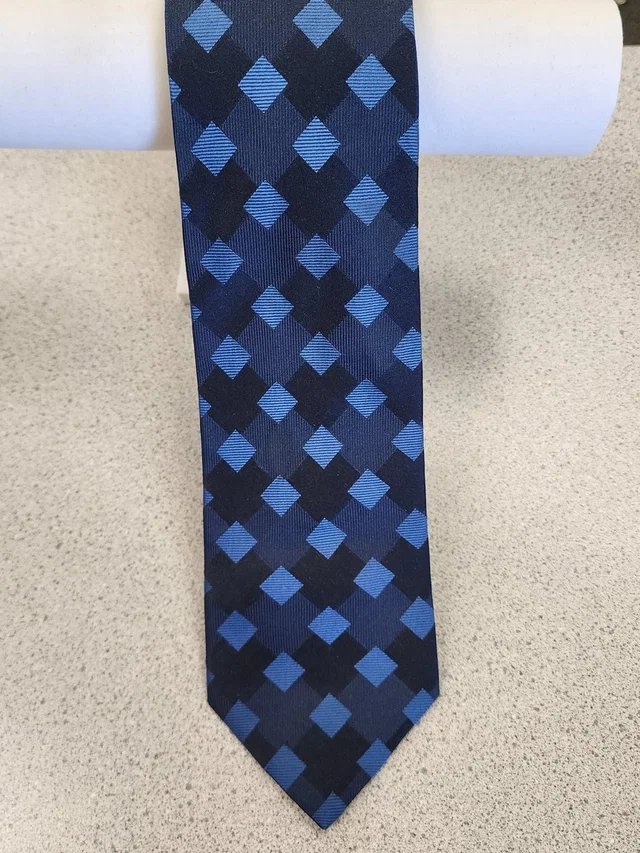 Lanvin Vintage Paris Silk Tie Geometric Diamond Checkerboard Blue France in blue Silk from Poshmark