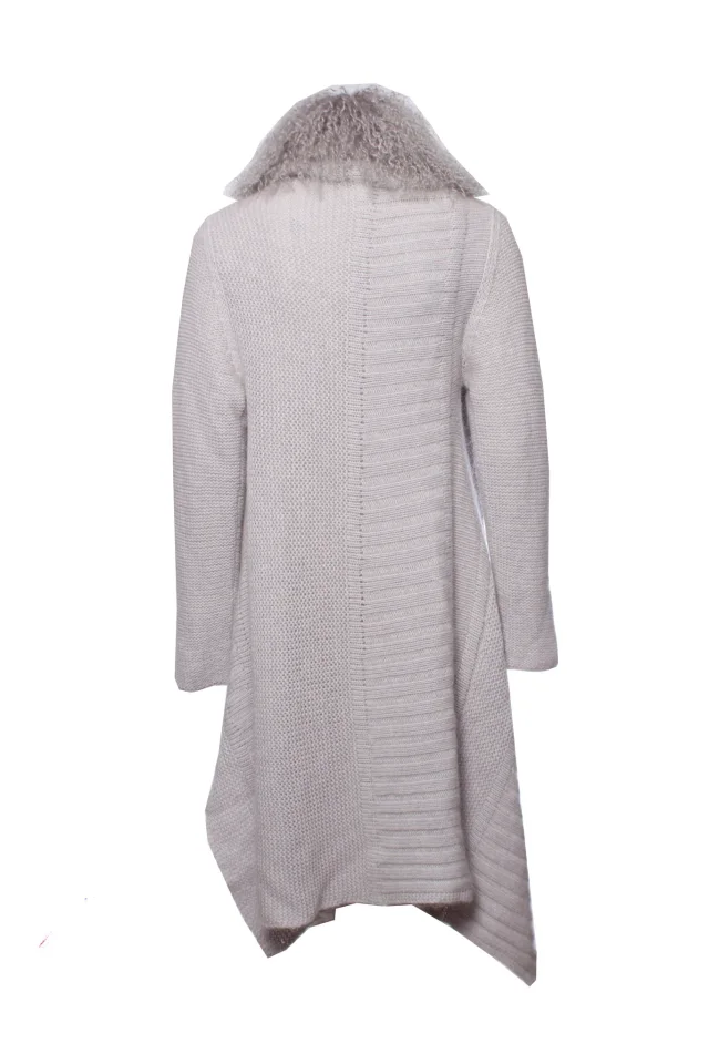 Blumarine, Gray woolen cardigan with fur collar. in grey, photo 3 of 5 from ShopSimon