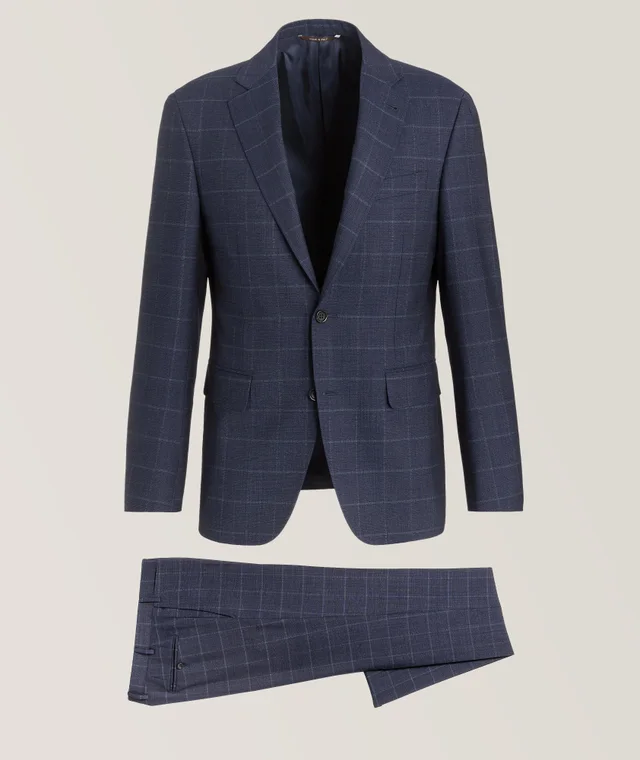 Kei Windowpane Denim Effect Wool Suit in Blue, image 1 of 1 from Harry Rosen