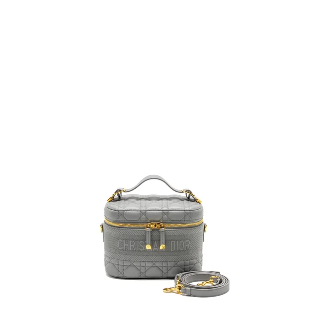 Dior Small Diortravel Vanity Case Cannage Lambskin Grey GHW in Grey Lambskin from EMIER