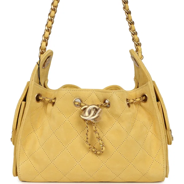 Chanel Mini 25 Hobo Bag Yellow Suede Antique Gold Hardware in Yellow Suede from Madison Avenue Couture