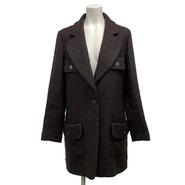 Chanel Coat S Dark Brown Long Sleeve in Brown Wool from The Reluxe