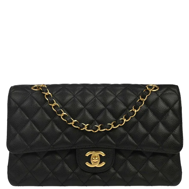 Chanel 2014 Black Caviar Skin Medium Classic Double Flap Shoulder Bag in Black Caviar leather from AMORE Vintage Tokyo