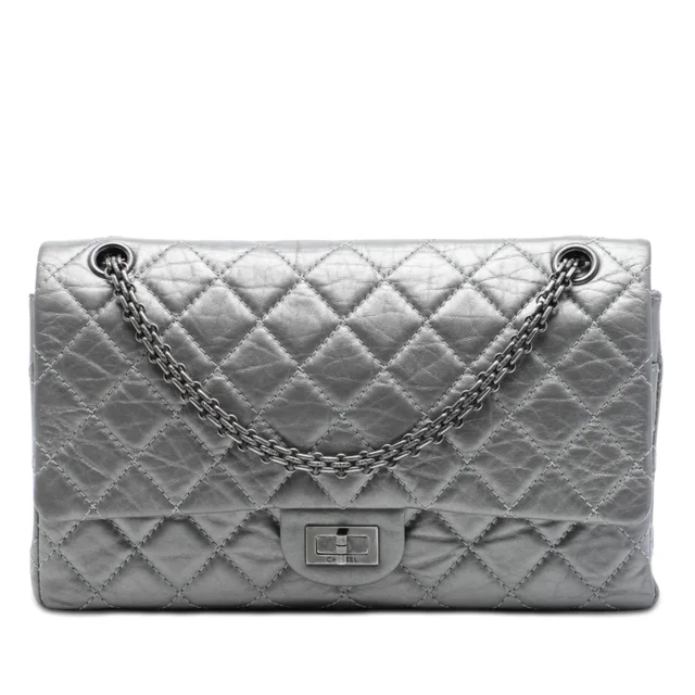 Silver Chanel Quilted Metallic Aged Calfskin Reissue 2.55 Double Flap 226 Shoulder Bag in Silver Calfskin from Designer Revival