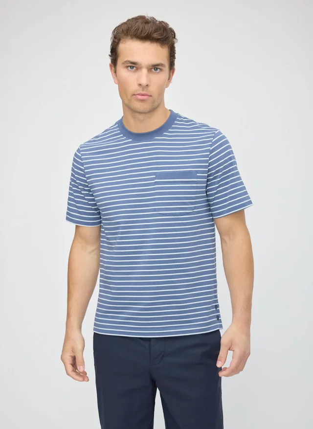 Kit and Ace Stanton Striped Pocket Tee in White Supima Cotton from Kit and Ace, photo 1 of 1