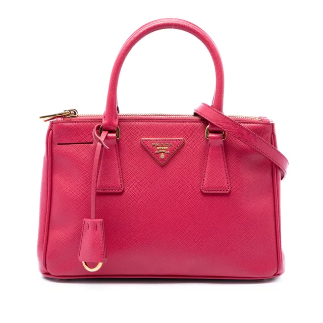 Pink Prada Mini Saffiano Lux Galleria Double Zip Satchel in Pink Saffiano leather from Designer Revival
